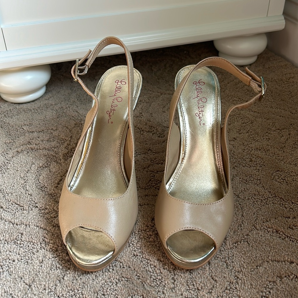 Lilly Pulitzer Tan Leather Cork Wedges